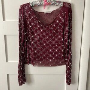 Faded Rose beaded mesh crop top with rhinestones/pearl beading